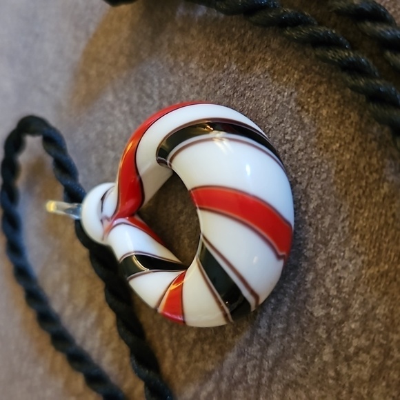 Handblown Striped Glass Round Pendant Rope Necklace - Picture 3 of 4